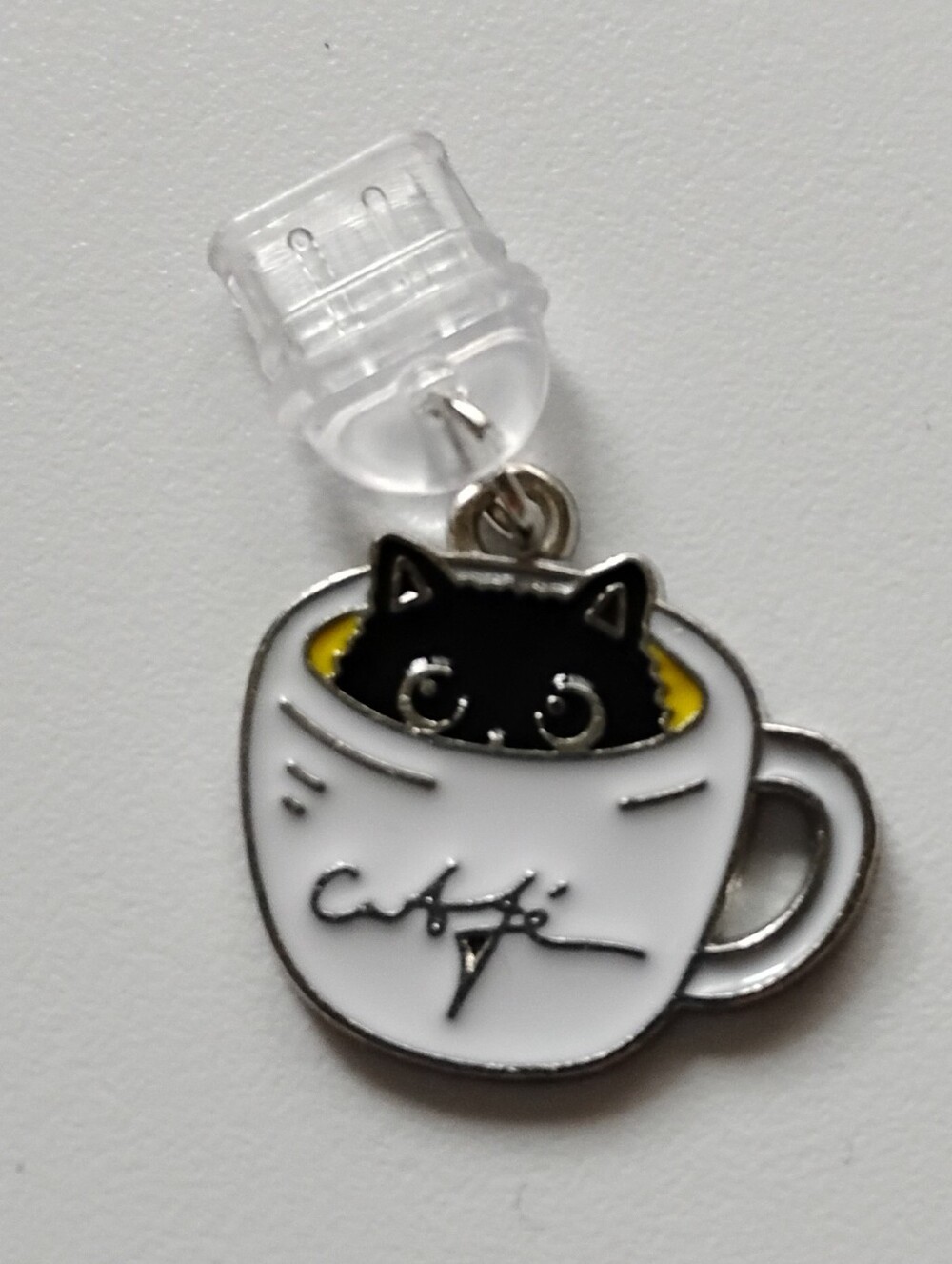 Black Cat in White Coffee Cup Pet Charm Dust Plug USB c